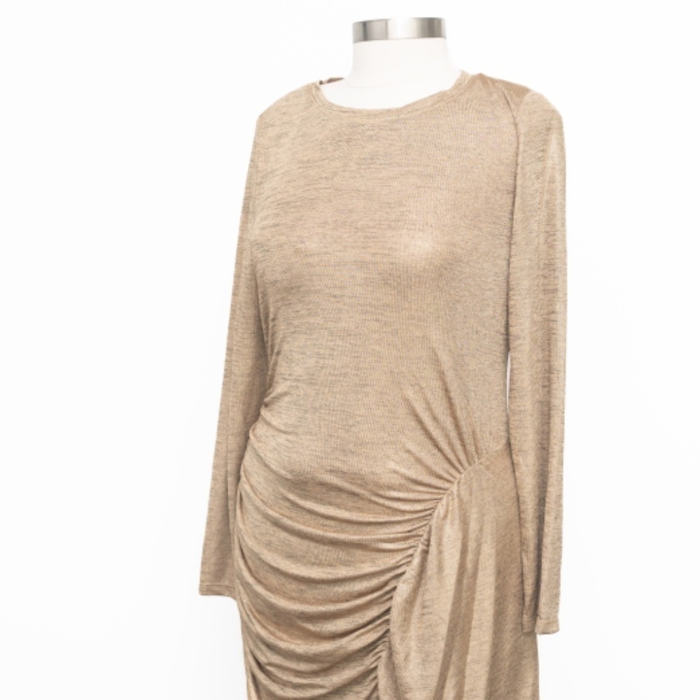LAUREN RALPH‎ LAUREN. Gold shirred long sleeve dress. - Picture 11 of 14